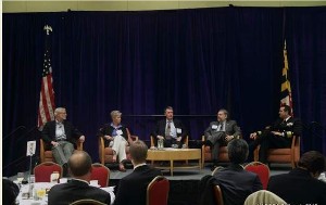 Speaking about health information technology at the November meeting are (l-r) James Garvie, special assistant to the chief information officer (CIO), Indian Health Service, U.S. Department of Health and Human Services (HHS); Julie Boughn, CIO and director, Centers for Medicare and Medicaid Services, HHS; Michael Carleton, CIO for HHS; Jim Speros, special assistant of the chief technology officer, Department of Veteran Affairs; and Capt. Michael Weiner, USN, deputy program manager and chief medical officer, Defense Health Information Management System.